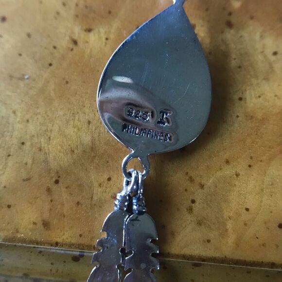 Spiny Oyster Turquoise Sterling Silver Bear Claw Feather Dangle Earrings - Picture 5 of 5